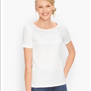 Talbots t-shirt lace yoke short sleeve white cotton NWT Petite XL